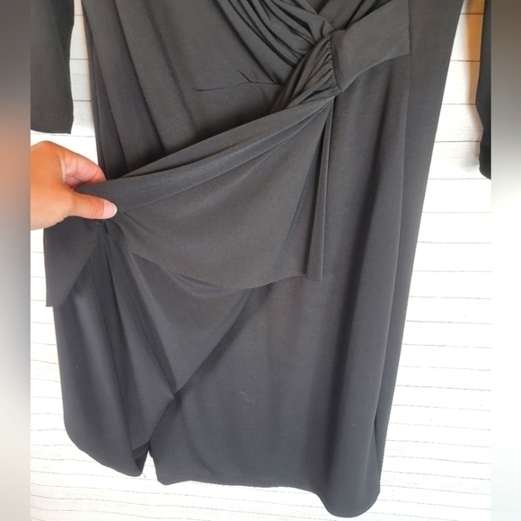 CARMEN MARC VALVO BLACK FAUX WRAP 3/4 SLEEVE KNEE LENGTH DRESS, SZ LARGE - Picture 6 of 13